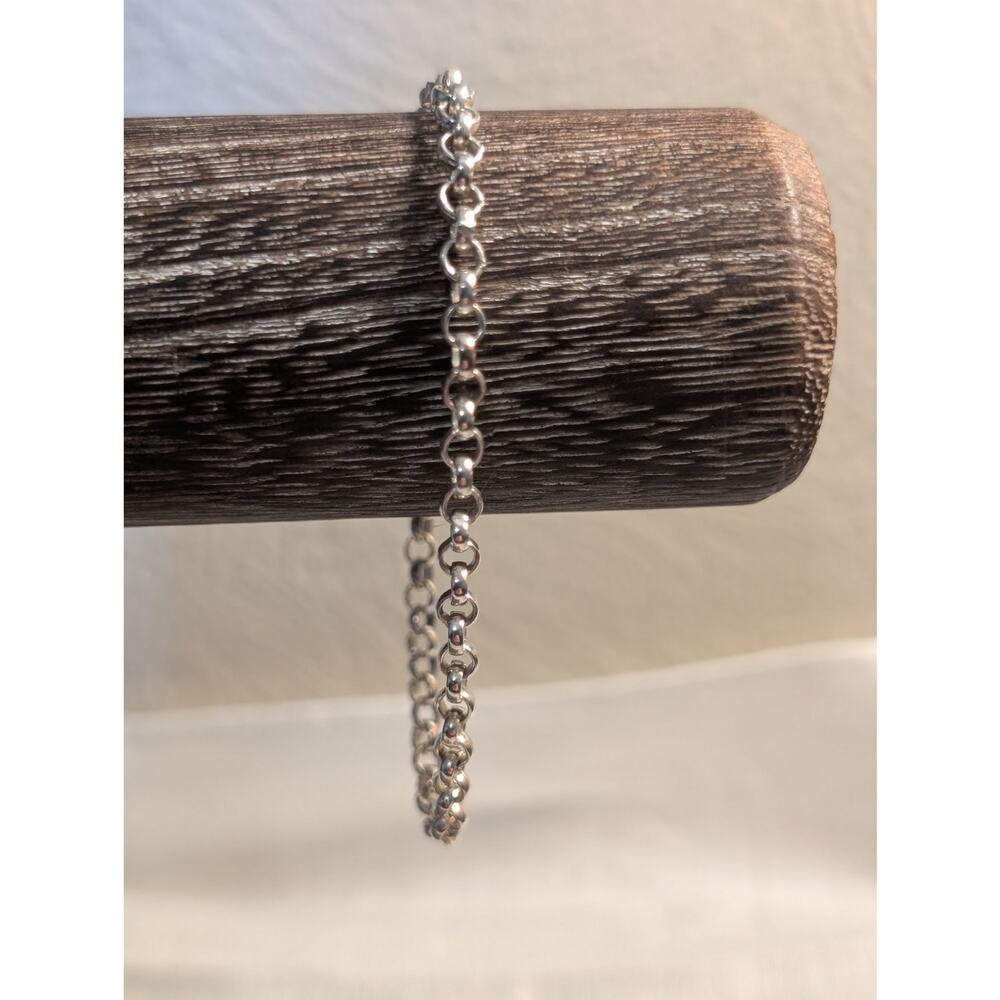 925 Italy Sterling Silver Rolo Link Lobster Claw Clasp Bracelet